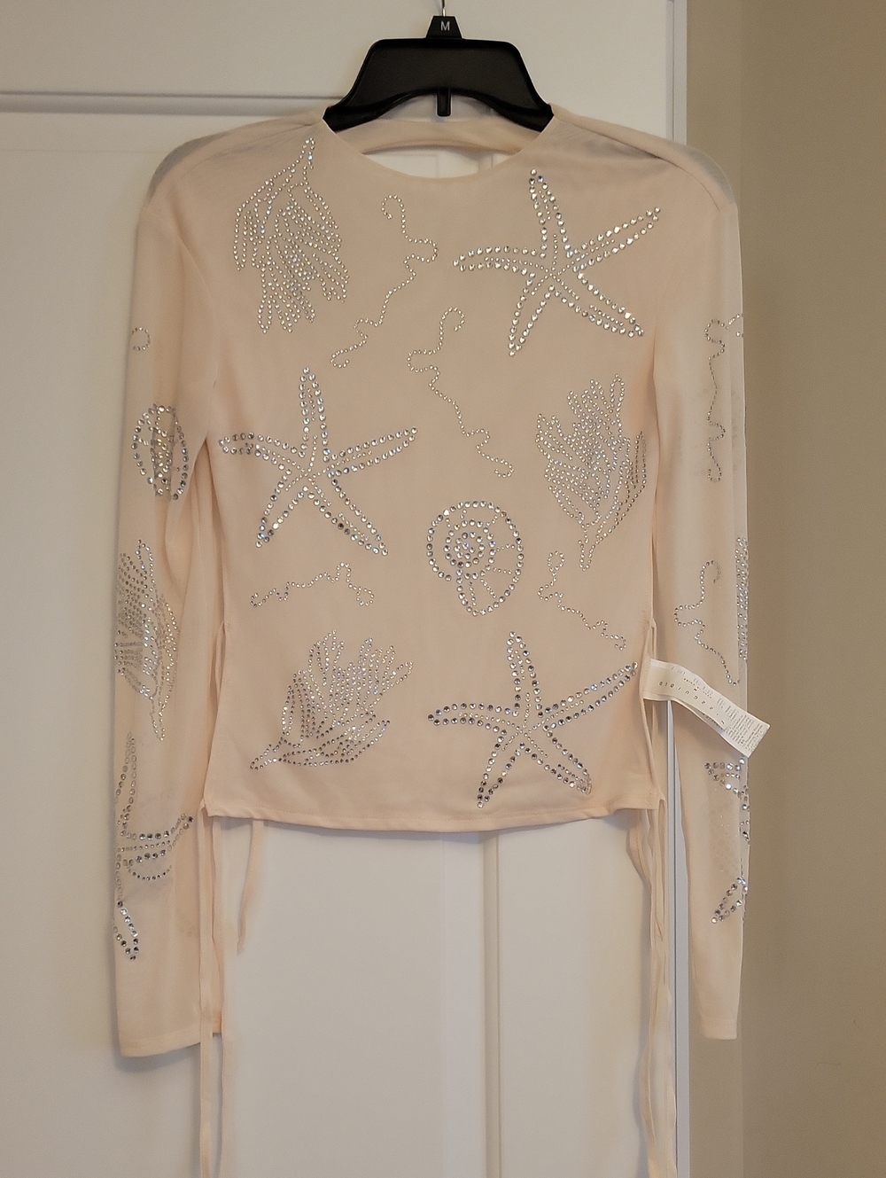 Missguided Shell Pink Embellished Long Sleeve Top And Short Skirt
